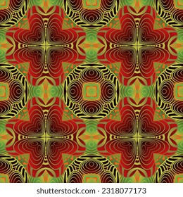 Abstract background with beautiful seamless textured green red and golden yellow lines