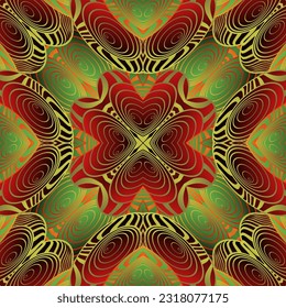 Abstract background with beautiful seamless textured green red and golden yellow lines