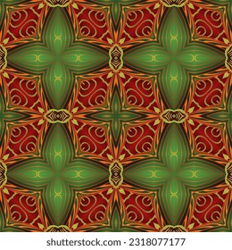 Abstract background with beautiful seamless textured green red and golden yellow lines