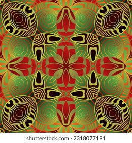 Abstract background with beautiful seamless textured green red and golden yellow lines