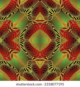 Abstract background with beautiful seamless textured green red and golden yellow lines