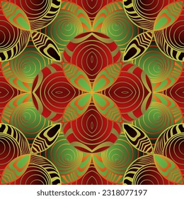 Abstract background with beautiful seamless textured green red and golden yellow lines