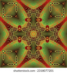 Abstract background with beautiful seamless textured green red and golden yellow lines