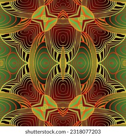 Abstract background with beautiful seamless textured green red and golden yellow lines