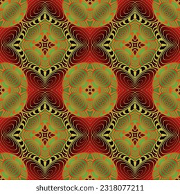 Abstract background with beautiful seamless textured green red and golden yellow lines
