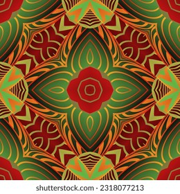 Abstract background with beautiful seamless textured green red and golden yellow lines