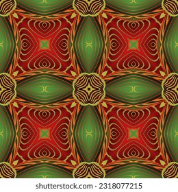 Abstract background with beautiful seamless textured green red and golden yellow lines