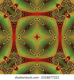Abstract background with beautiful seamless textured green red and golden yellow lines