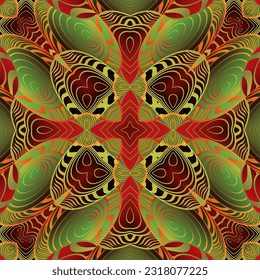 Abstract background with beautiful seamless textured green red and golden yellow lines