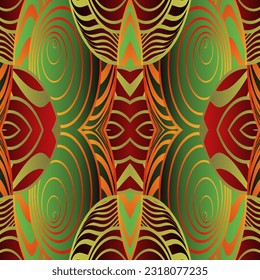 Abstract background with beautiful seamless textured green red and golden yellow lines