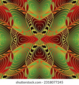 Abstract background with beautiful seamless textured green red and golden yellow lines