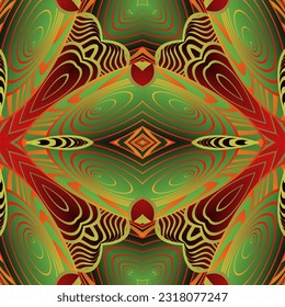 Abstract background with beautiful seamless textured green red and golden yellow lines