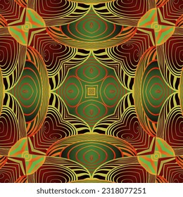 Abstract background with beautiful seamless textured green red and golden yellow lines