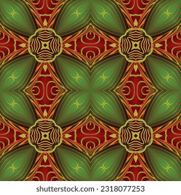 Abstract background with beautiful seamless textured green red and golden yellow lines