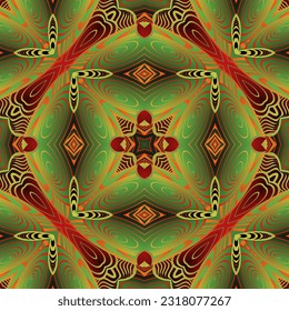 Abstract background with beautiful seamless textured green red and golden yellow lines