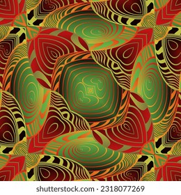Abstract background with beautiful seamless textured green red and golden yellow lines