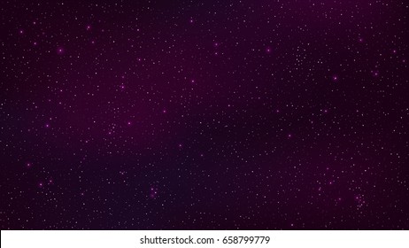 Abstract Background. The Beautiful Starry Sky Is Purple. The Stars Glow In Complete Darkness. Fantastic Galaxy. Open Space. Vector Illustration. EPS 10