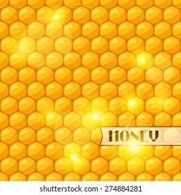 Abstract background with bee honeycombs and honey.