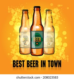 Abstract background with the beer bottle and text Best Beer in Town written inside, vector illustration