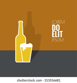 Abstract background with Beer glass, bottle with yellow liquid and foam. 