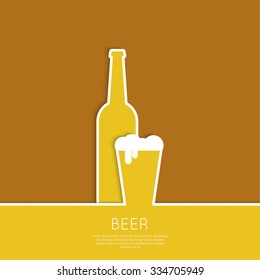 Abstract background with Beer glass, bottle with yellow liquid and foam.