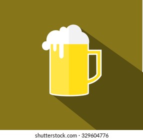 Abstract background beer mug with yellow liquid and foam.