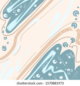 Abstract background in beige blue colors, flowing lines with cute elements.  Place for your design.