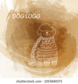 Abstract background of a beige brush stroke with a dog-style dudling.