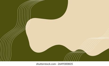 Fundo abstrato em tons de bege e verde-oliva apresentando formas orgânicas suaves e linhas onduladas sutis. Um design moderno e tranquilo