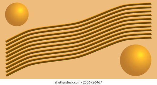 Abstract background in beige tones with 3d lines and balls.