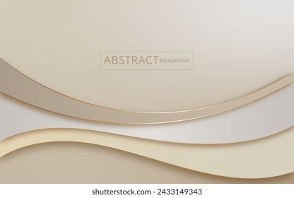 Abstract background with beige wavy shape and gold line, vector illustration