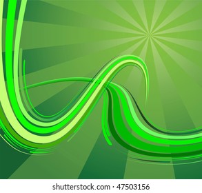 Abstract background with the bent lines in green colour. Vector illustration