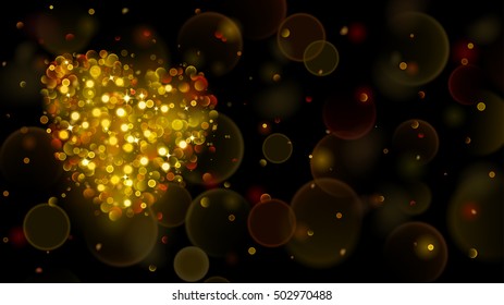Abstract background with big gold heart with bokeh effect and sparkles.