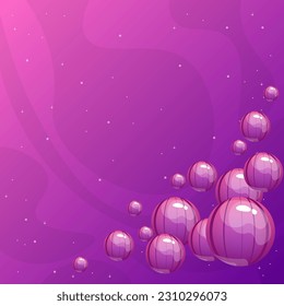 Abstract Background Big And Small Balls Or Bubbles At Sky Space Planets With Stars And Fog Purple Vector Design