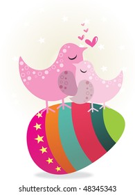 fondo abstracto con pájaro sentado sobre huevo colorido