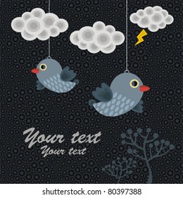 Abstract background with birds in clouds. Vector illustration.