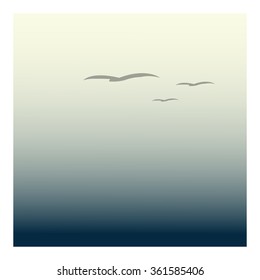 Abstract background with birds. The flight of birds. Ocean, sea or heaven super atmospheric illustration. Ambient background. Beautiful wallpaper or banner. Vector illustration, eps 10