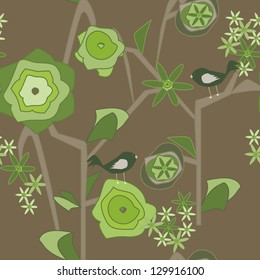 abstract background with birds and flowers pattern