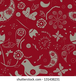 abstract background with birds and flowers pattern