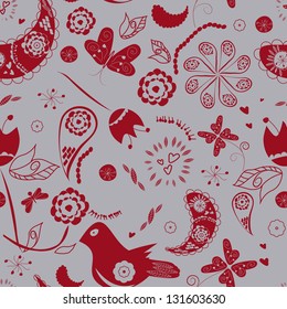 abstract background with birds and flowers pattern