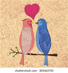 Abstract background with birds in love