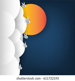 abstract background, Birds on the sky with a cloud and sun , vector illustration