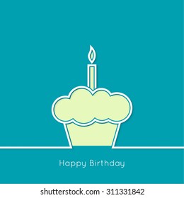 Abstract background with birthday cupcake and  lighted candle. 