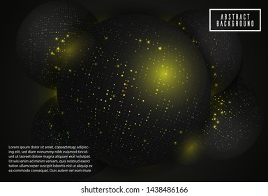 abstract background with black balls sphere shapes textured with golden glitters 