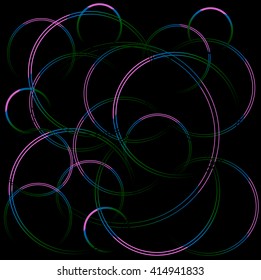 abstract background black with blue, pink and green circles, vector