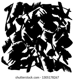 Abstract background with black brush strokes. Black artistic design elements. Vector isolated on white background