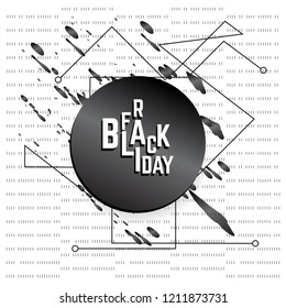 Abstract background. Black circle on white background with small black trianlges. Technology background. Black Friday.