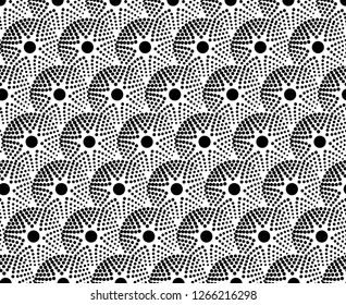 Abstract background with black circles. Dots in stars with 7 rays.