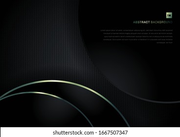 Abstract background black circles and green metallic border overlapping with space for your text. Luxury style. Vector illustration