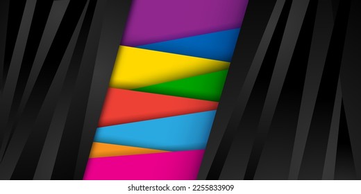 Fondo abstracto en colores negros con varias superficies de color superpuestas con sombras